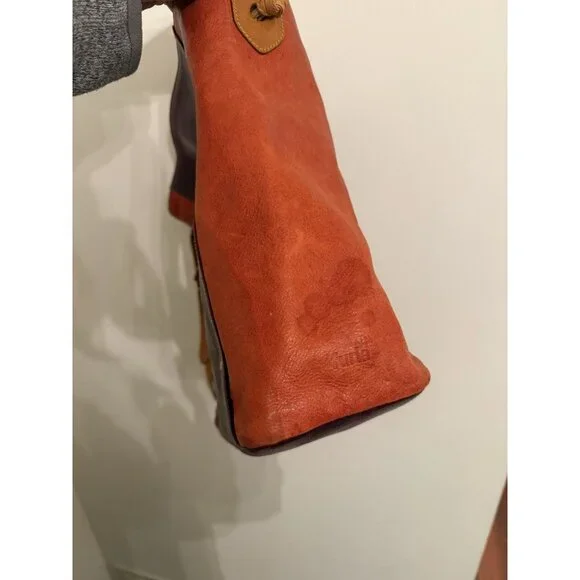 Furla vintage leather tote purse used purple orange color block bag - Picture 6 of 15